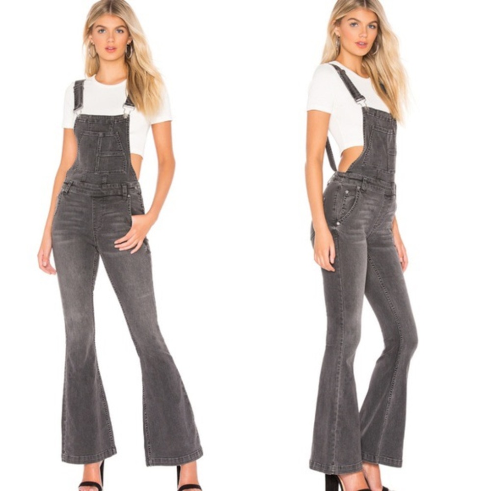 Free People Carly Flare Overalls Black Size 24